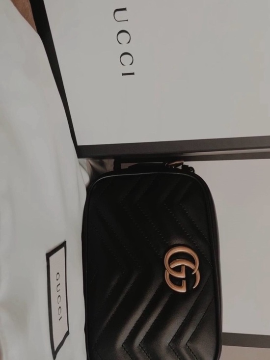 Gucci Handbags - Gucci Black Leather GG Marmont Mini Camera Bag with Gold Hardware